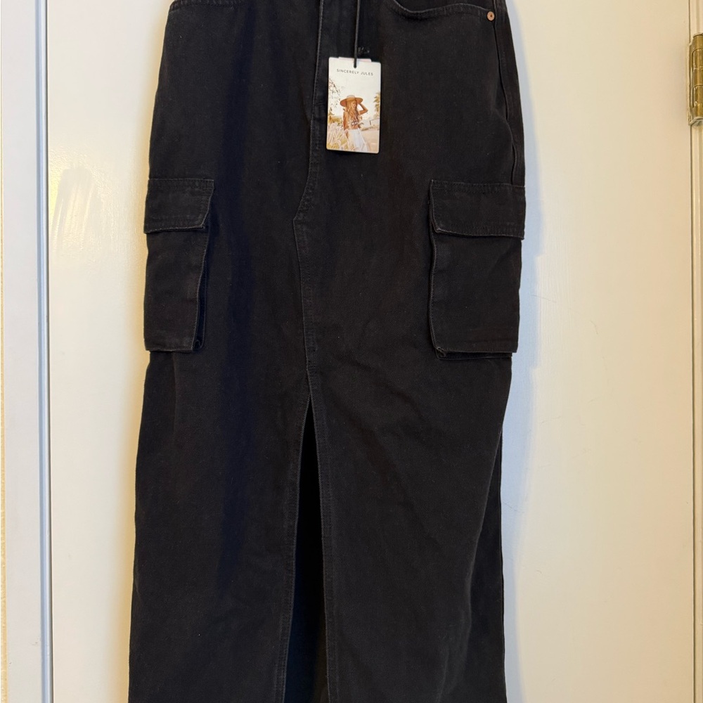 Sincerely Jules Black Cargo Denim  Skirt NWT